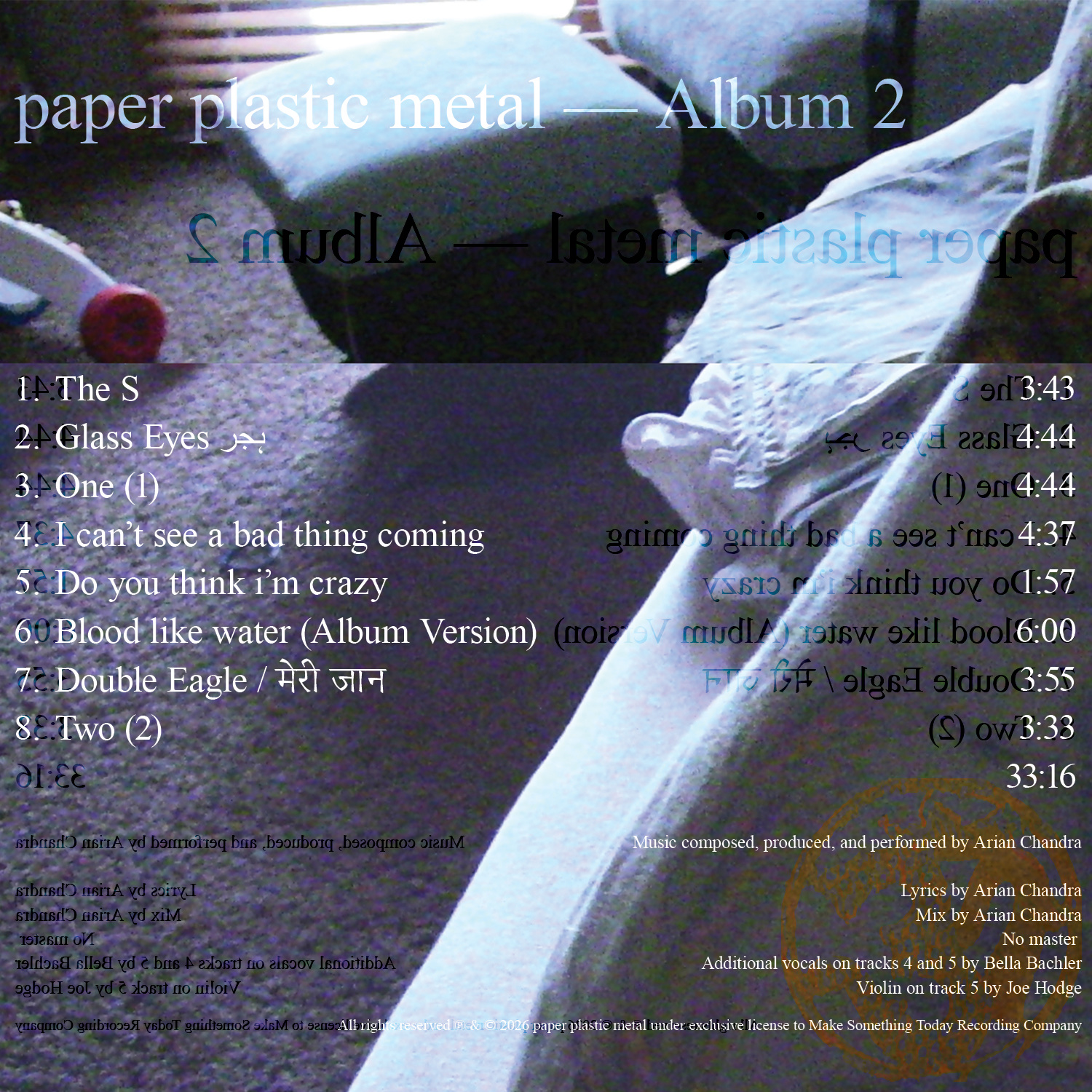 Album 2 back cover and tracklist artwork